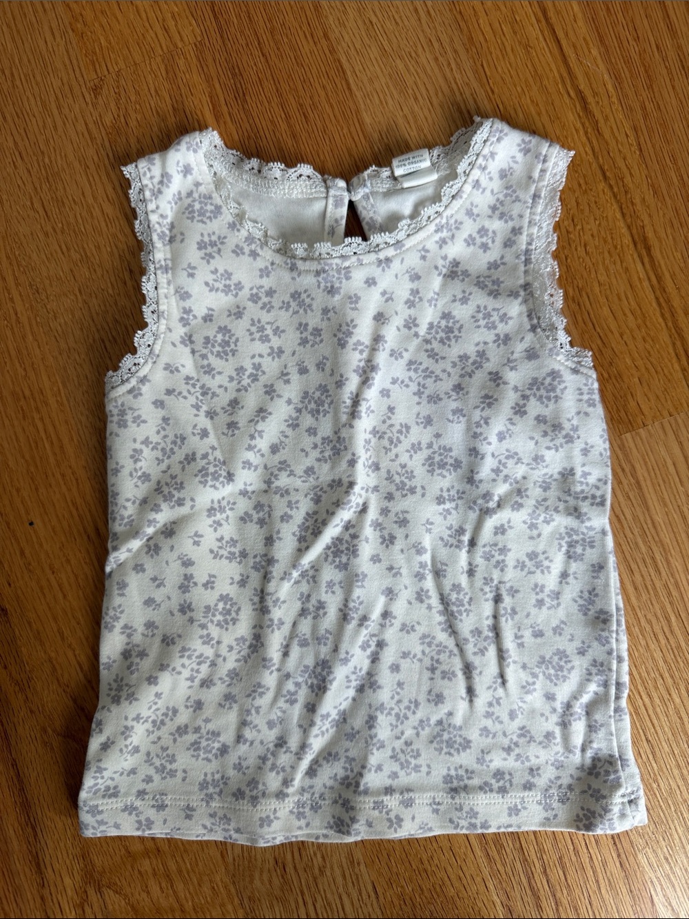 Colored Organics Girls' Lavender Floral Lace-Trim Tank Top